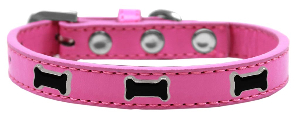 Black Bone Widget Dog Collar Bright Pink Size 14